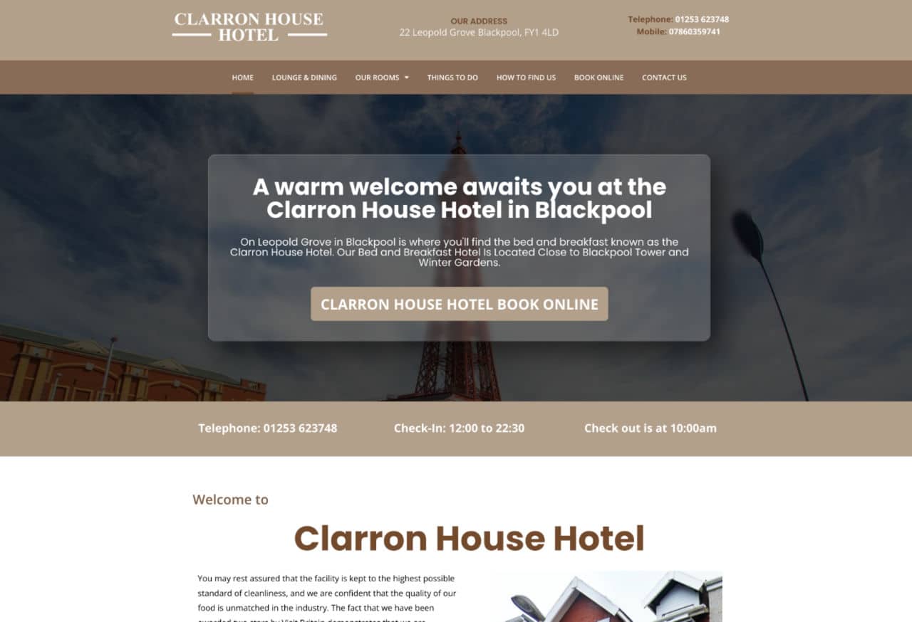 Website design for a Blackpool hotel and guest accommodation business