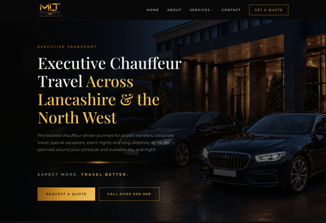 MLT Executive Cars website designed by HeyJames